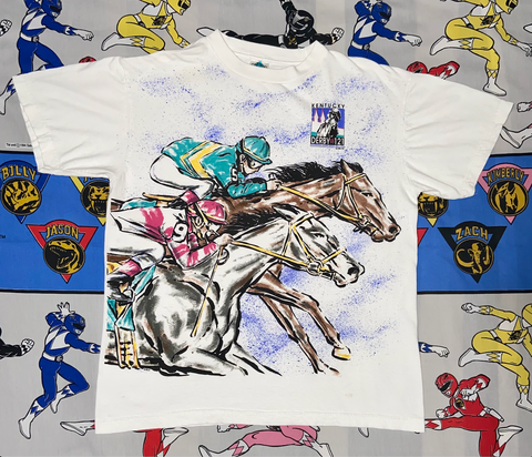 Vintage 1994 Kentucky Derby All Over Print Tee "Horses in the stable"